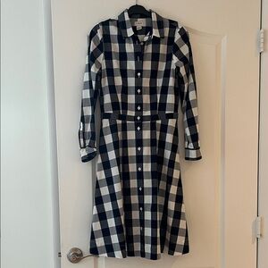 J. Crew Navy and White Checkered Long Sleeve Dress
